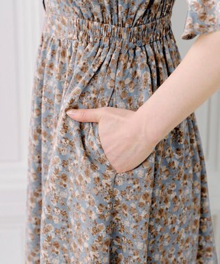 Tiaclasse 【洗える】キャンディースリーブ花柄ワンピース ブルー