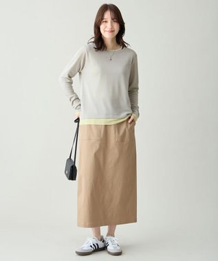 ANY カラーレイヤードニットTシャツ グレー×イエロー