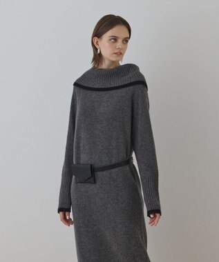 GRACE CONTINENTAL バイカラーオフショルニットワンピース グレー