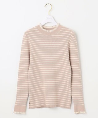 ANY SIS CICA加工 フリルネック プルオーバー ベージュ×アイボリー