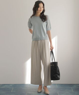 組曲 ライトリネンライクイージーワイド パンツ ベージュ系
