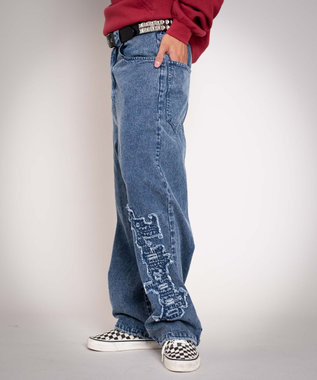 WEGO 【ユニセックス着用YD/ウエスト調整可/MLサイズ展開】グラフィックデニムパンツ