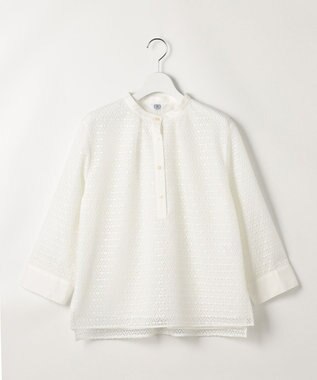 J.PRESS LADIES レースジャージー バンドカラー カットソー ホワイト系