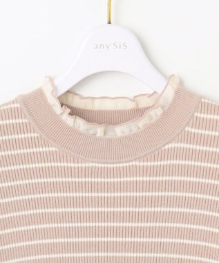 ANY SIS CICA加工 フリルネック プルオーバー ベージュ×アイボリー