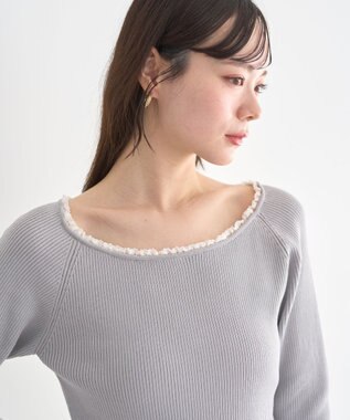 earth music&ecology 【予約】レーストリムリブニットプルオーバー グレー