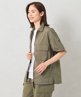 JOSEPH ABBOUD MOUNTAIN 【UNISEX】軽量/撥水 ZIP UPシャツ カーキ系