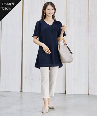 Tiaclasse フレアスリーブチュニックブラウス ネイビー