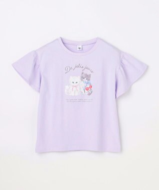 ANY KIDS 【綿100%】ドロップショルダー アニマルプリントTシャツ ラベンダー×ネコ