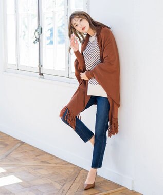 Tiaclasse 【洗える】ストール風カーディガン レンガ