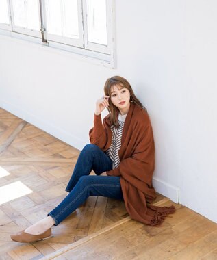 Tiaclasse 【洗える】ストール風カーディガン レンガ