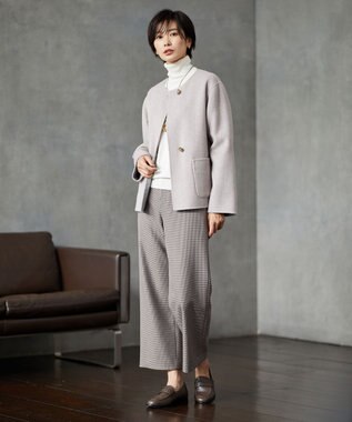 J.PRESS LADIES 【リバーシブル】ウールナイロン リバー ノーカラー ショートコート ベージュ系