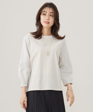 J.PRESS LADIES L プレーティングジャージー タックスリーブ カットソー グレージュ系