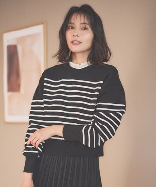 ANY L 【前後着用可能/洗濯機可】２WAYパールニットカーディガン クロベース×オフライン