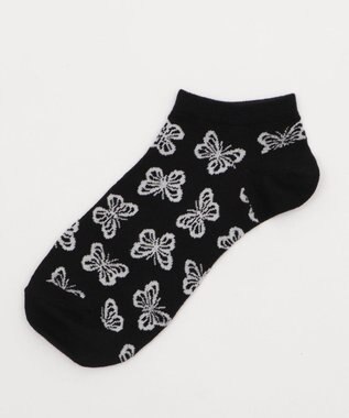 WEGO 総柄バタフライショートソックス ブラック