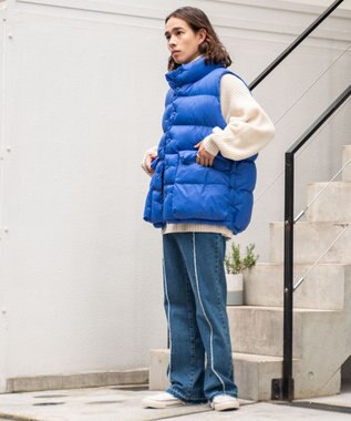 WEGO カラーナイロンパテッドベスト ブルー