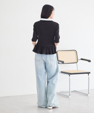 earth music&ecology ダブル衿ペプラムプルオーバー Black