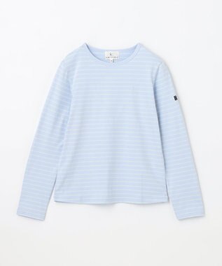 組曲 KIDS 【150-160cm】長袖ボーダー Tシャツ ミントグリーン×サックスブルー