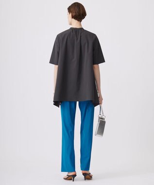 ICB 【接触冷感・UVカット・洗える】ヴィンテージスパンブロード バンドカラーブラウス チャコールグレー系