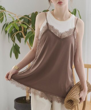WEGO 【ANGIE VINTAGE】サテンレースキャミソール ブラウン