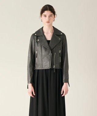 GRACE CONTINENTAL ラムレザーライダースジャケット チャコール