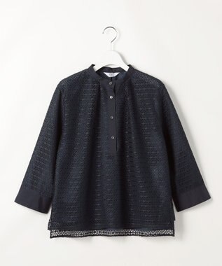 J.PRESS LADIES レースジャージー バンドカラー カットソー ネイビー系