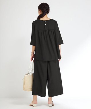 23区 L 【Lサイズ限定/洗える】ハイストレッチツイル ブラウス ブラック系