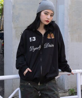 WEGO 【ユニセックスITEM/MLサイズ展開】ナンバリングカットZIPパーカー ブラック