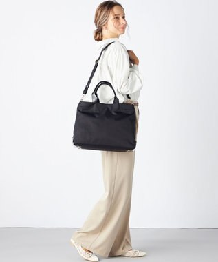 LA BAGAGERIE ツイルナイロン×エナメル 2WAYトートバッグ Mサイズ ブラック