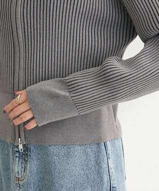 Green Parks 配色リブＺｉｐニットカーディガン Gray