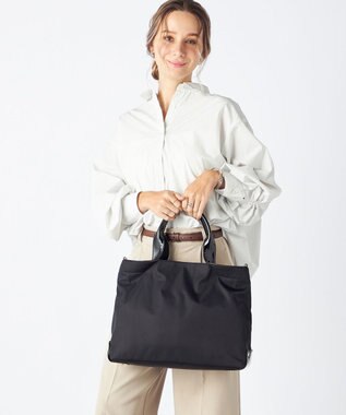 LA BAGAGERIE ツイルナイロン×エナメル 2WAYトートバッグ Mサイズ ブラック