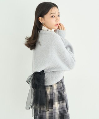 earth music&ecology チュール肩リボンニットプルオーバー Gray
