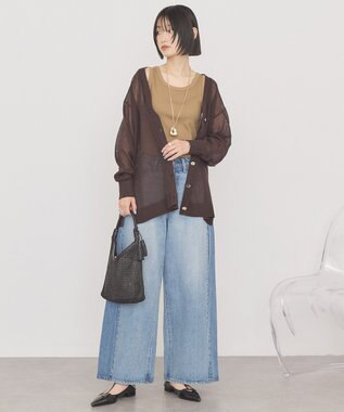 AMERICAN HOLIC メタルボタンシアーVネックカーディガン Brown