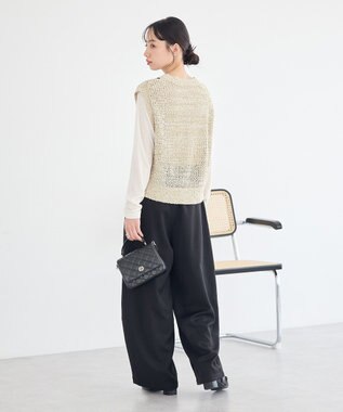 earth music&ecology 配色ラインＭＩＸニットベスト Beige