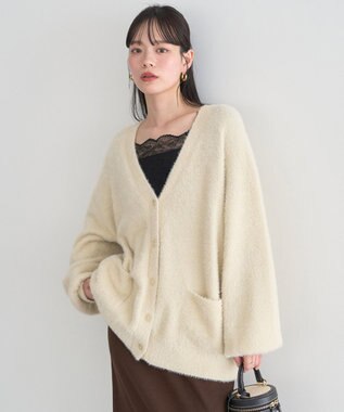 earth music&ecology ラメミニシャギーＶネックカーディガン Ivory