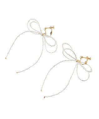 AMERICAN HOLIC ビーズレイーヤードリボンイヤリング Off White