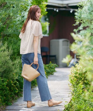 Tiaclasse 【安田美沙子さん/小倉優子さん着用】【洗える】ストレッチワイドデニム ブルー