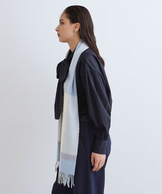 MOONBAT WEB限定【洗える】ミエル (miel) カシミヤ100％ チェックマフラー ペールスカイ