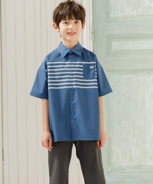 J.PRESS KIDS 【110-130cm】TCブロード パネルボーダープリント シャツ ダルブルー系