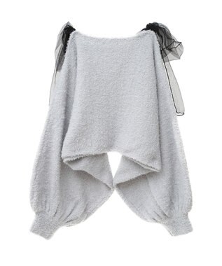 earth music&ecology チュール肩リボンニットプルオーバー Gray