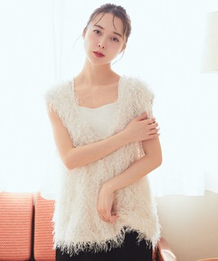 earth music&ecology ふさふさベスト Ivory