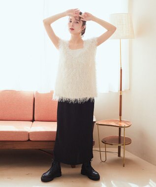 earth music&ecology ふさふさベスト Ivory