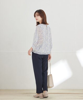 Tiaclasse L 【ストレッチジョーゼット】スリットテーパードパンツ ネイビー