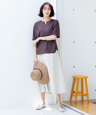 自由区 L 【洗える・ストレッチ素材】リネンヴィスコースストレッチ フレアスカート