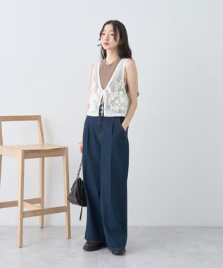 earth music&ecology フラワー刺繍メッシュベスト Off White