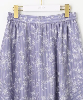 ANY SIS 【洗える】ラインフラワーストライプ スカート ライトブルー系