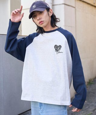 WEGO ラグランハートグラフィックT（LS） アッシュグレー