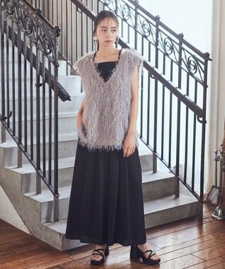 earth music&ecology ふさふさベスト Gray Beige