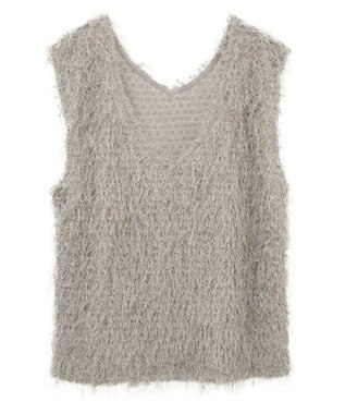 earth music&ecology ふさふさベスト Gray Beige