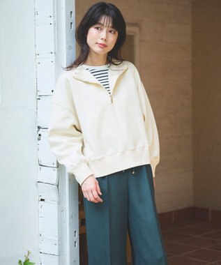 ANY 【洗濯機可】クロップド丈ダンボールハーフジッププルオーバー エクリュ