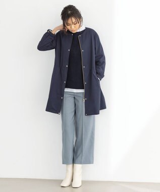 J.PRESS LADIES 【洗える】T/Rシャークスキン セミワイド パンツ ダルブルー系